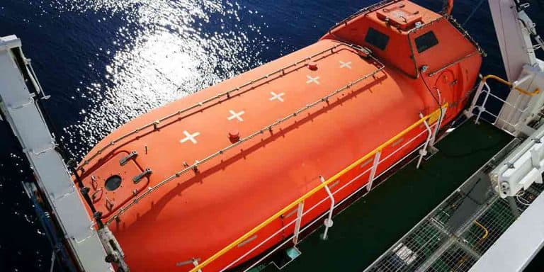 View from above of a lifeboat on a tanker