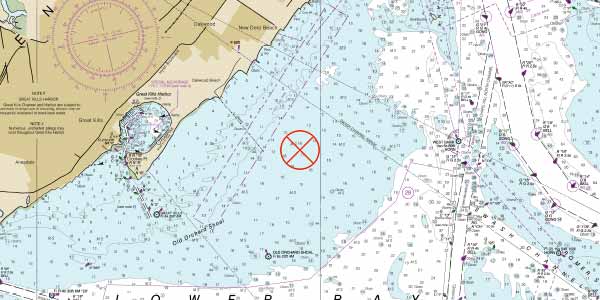 Nautical chart with an EPIRB symbol on it