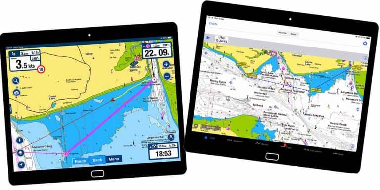 Navionics and iNavX mocked up on tablets