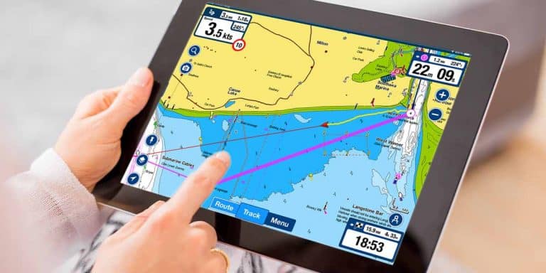 woman using navionics on a tablet