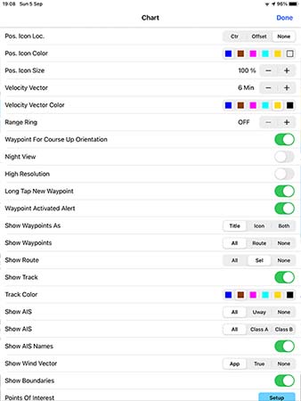 iNavX chart customisation options screen
