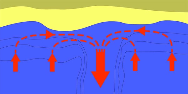 Illustration of the current direction experienced in a rip current