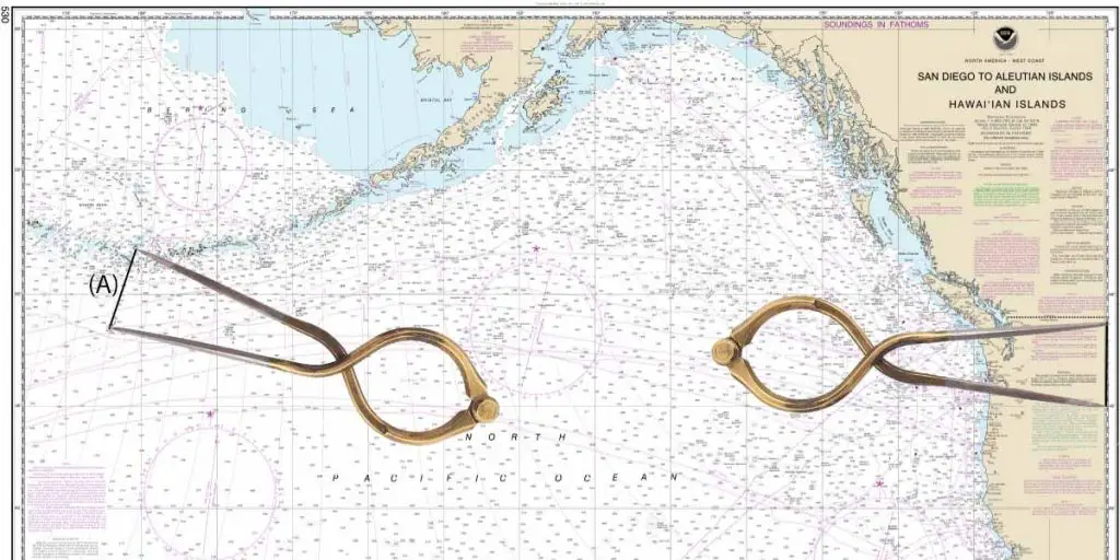 using nautical dividers to measure distances on a nautical chart