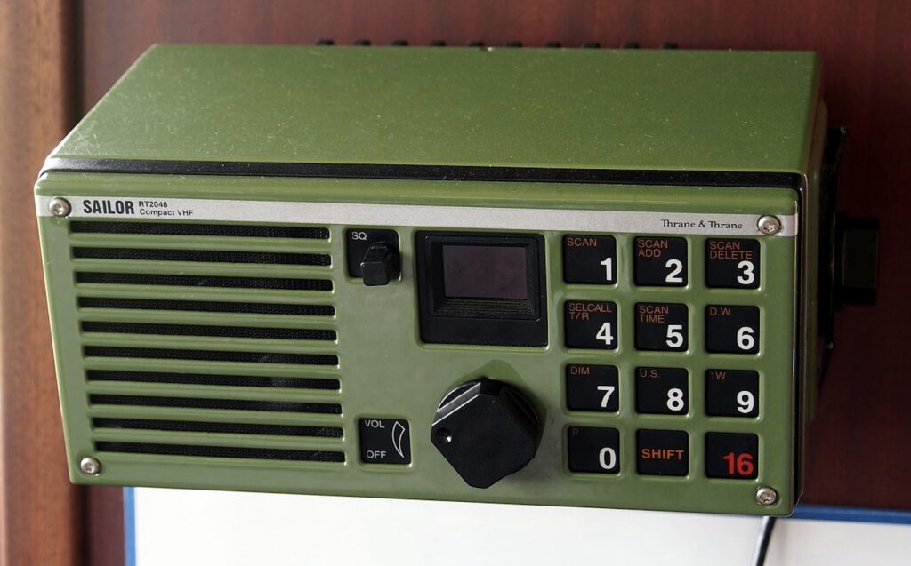A photograph showing a SAILOR brand VHF DSC radio